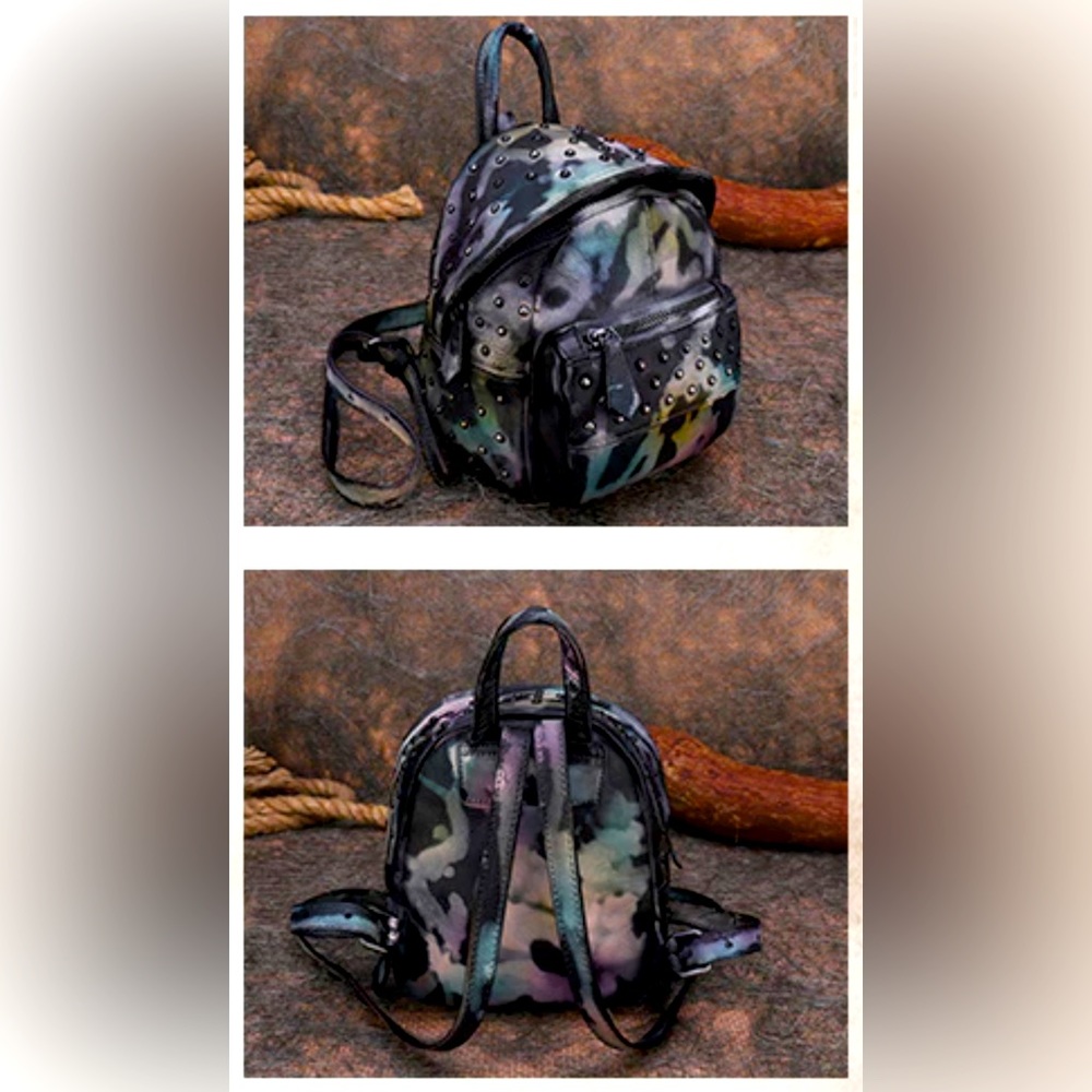 Small Rivets Leather Backpack Purse - Picture 3 of 4